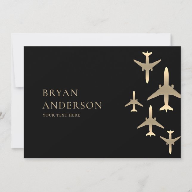 Gold Aeroplanes Aviation Invitation (Front)
