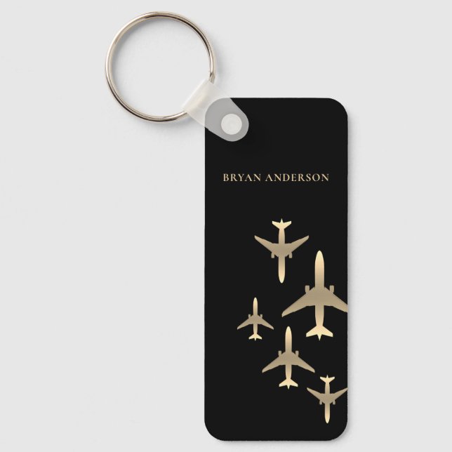 Gold Aeroplanes Aviation Key Ring (Front)