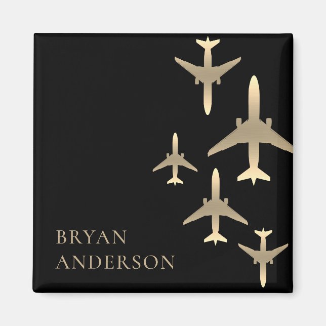 Gold Aeroplanes Aviation Magnet (Front)