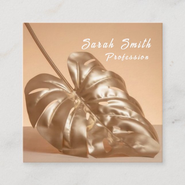 Gold aesthetic leaf square business card (Front)