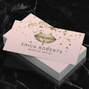 Gold Aesthetic Splatter Blush Pink Beauty Salon SP Business Card