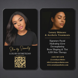 Gold Aesthetician QR Code Luxury Black Beauty Business Card