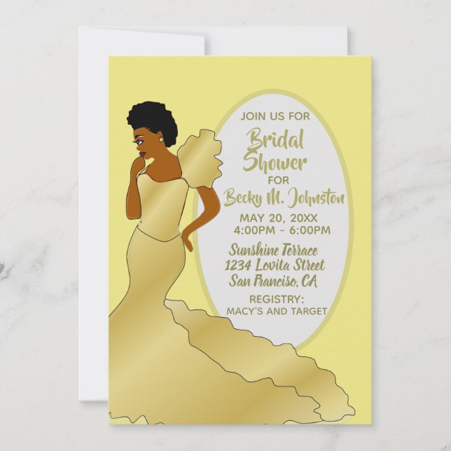 Gold African American Bridal Shower Invitation (Front)