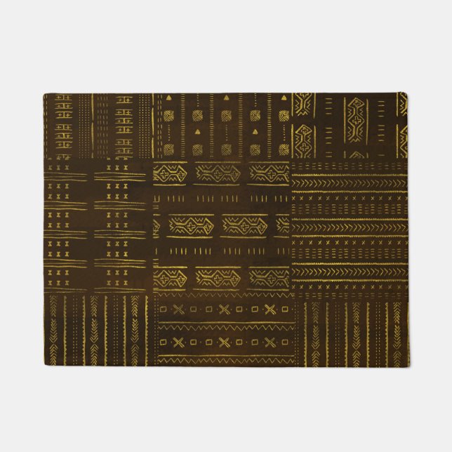 Gold African Tribal Pattern on rich brown texture Doormat (Front)