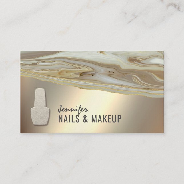 Gold  agate geode chic metallic  nail business card (Front)