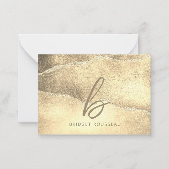 Gold Agate Glitter Elegant Monogram Card (Front)
