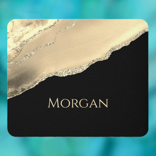 Gold Agate & Glitter, Gold Name on Black Mouse Mat
