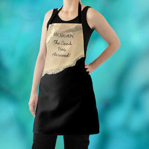 Gold Agate & Glitter, Name & Your Text on Black Apron