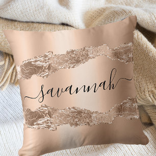 Gold agate marble name script cushion