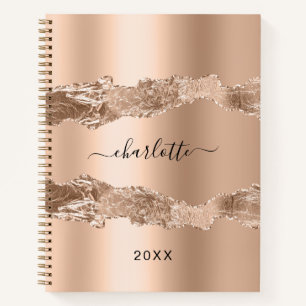 Gold agate marble name script notebook