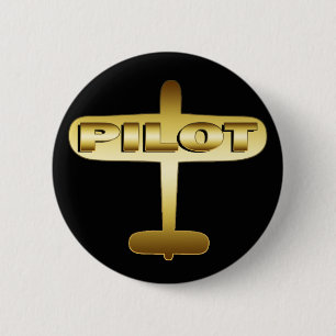 GOLD AIRPLANE PILOT 6 CM ROUND BADGE