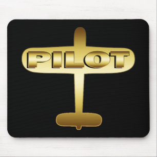 GOLD AIRPLANE PILOT MOUSE MAT