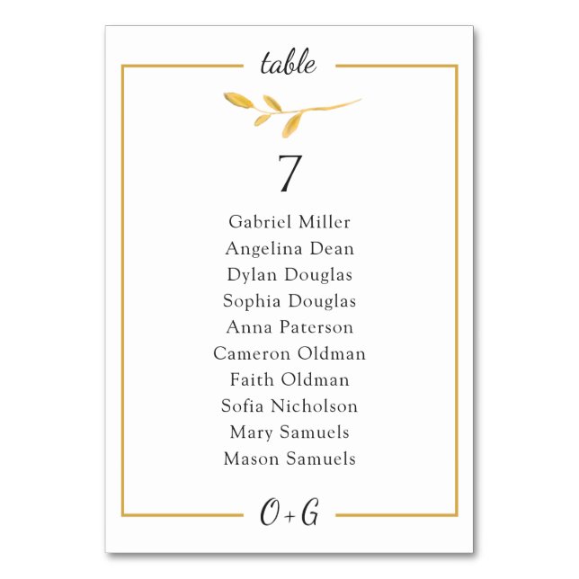 Gold airy branch. Classy Wedding seating chart Table Number (Front)