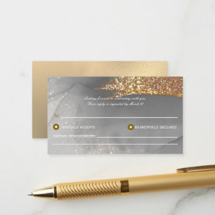 Gold Alcohol Ink Chic Wedding RSVP Card