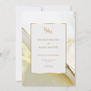 Gold Alcohol Ink White Elegant Wedding Invitation