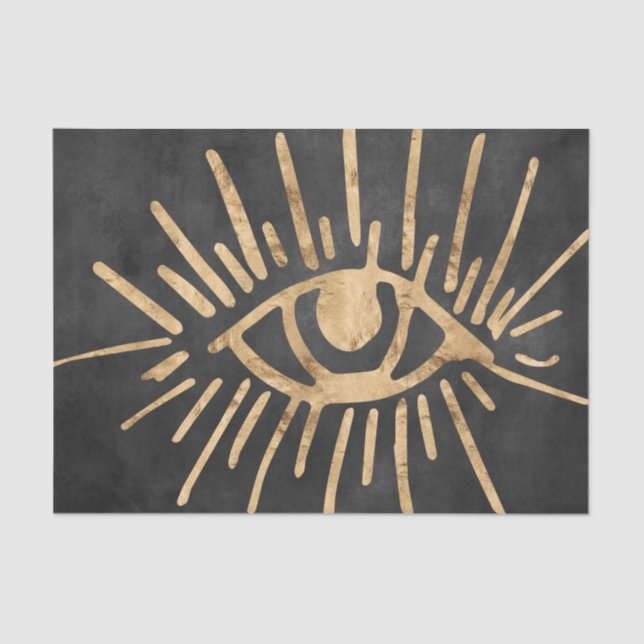 Gold all seeing eye coal grey black distressed   tissue paper (Front)