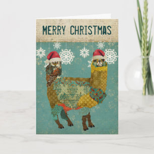 Gold Alpaca & Owl Christmas Card
