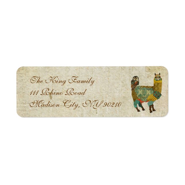 Gold Alpaca & Teal Owl Address Label (Front)