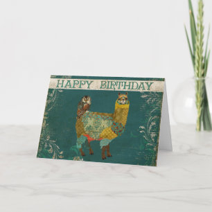 Gold Alpaca & Teal Owl Birthday  Card