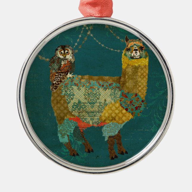 Gold Alpaca Teal Owl  Ornament (Front)
