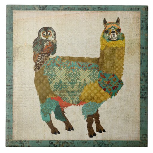 Image of Gold Alpaca Teal Owl Tile
