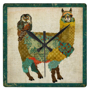 Gold Alpaca & Teal Owl Wall Clock