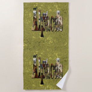 Gold Alpacas Design , Beach Towel