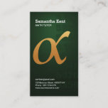 Gold Alpha-Symbol Green Emerald Tutoring Business Card<br><div class="desc">A delightful emerald green background lends support to this simple creative card. The main centre piece is the Greek symbol "alpha" in gold. For the front, your name and position are at the top. Southwards, your contact details are at the foot of the card. Beside the right wall, are the...</div>