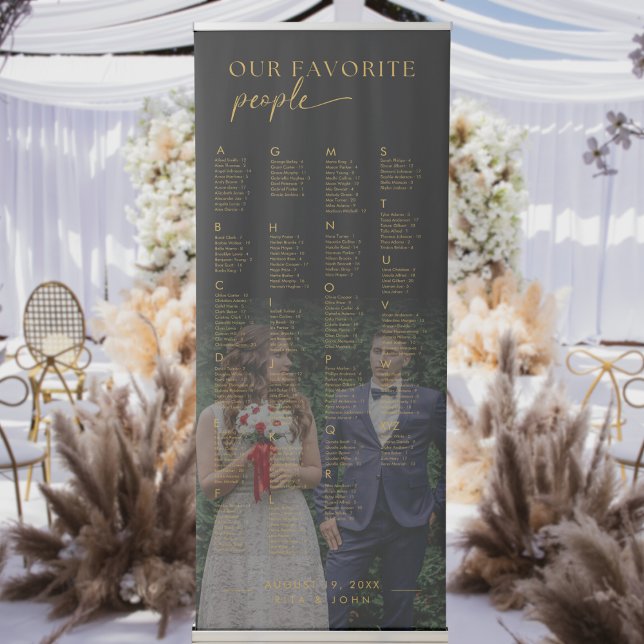 Gold Alphabetical Wedding Photo Seating Chart  Retractable Banner (Creator Uploaded)