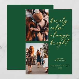 Gold Always Bright Photo Christmas Green Holiday Card