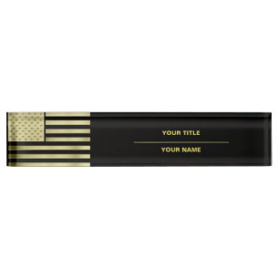 Gold American Flag Nameplate