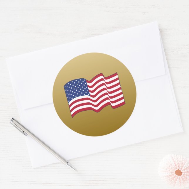 Gold American Flag Stickers  (Envelope)