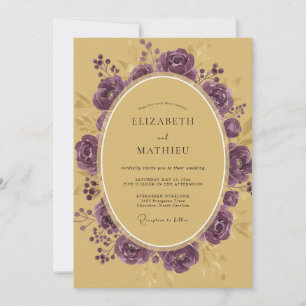 Gold Amethyst Ranunculus Sage Wedding Invitation