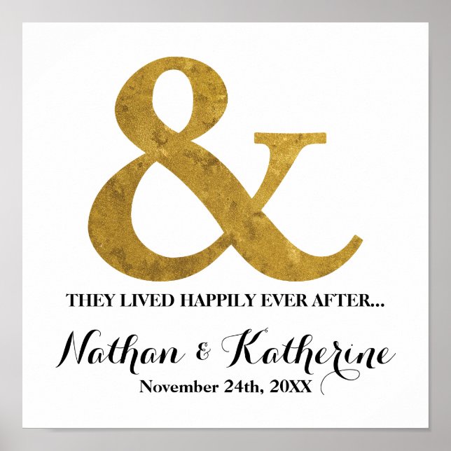 Gold Ampersand Happily Ever After Wedding Date Poster (Front)
