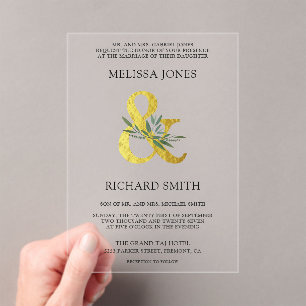 Gold Ampersand Olive Branch Wedding Acrylic Invitations