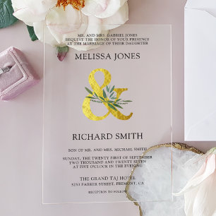 Gold Ampersand Olive Branch Wedding Acrylic Invitations