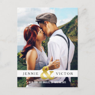 Gold Ampersand Photo Save the Date Announcement Postcard