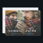 Gold ampersand photo save the date holiday card<br><div class="desc">Gold ampersand photo save the date with red plaid backer. Elegant modern design featuring your photo and names,  perfect for winter wedding announcements</div>