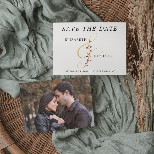 Gold Ampersand Simple Fall Wedding Photo Save The Date (Creator Uploaded)