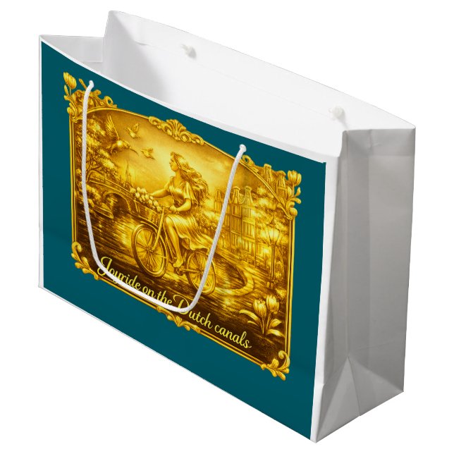 Gold Amsterdam Arched Bridges Charm Large Gift Bag (Front Angled)