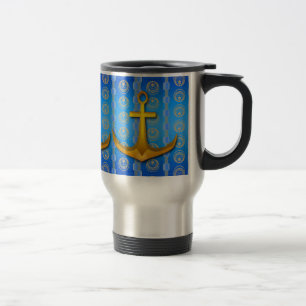 Gold Anchor Blue Cerulean Travel Mug