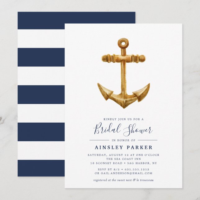 Gold Anchor | Bridal Shower Invitation (Front/Back)