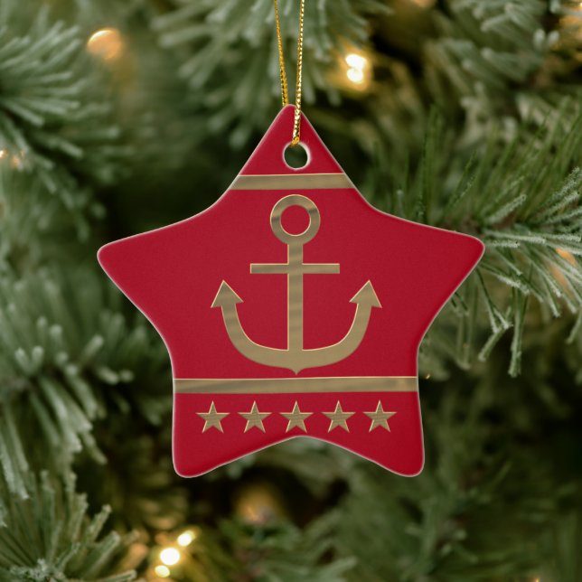 gold anchor happiness symbol ceramic ornament (Tree)