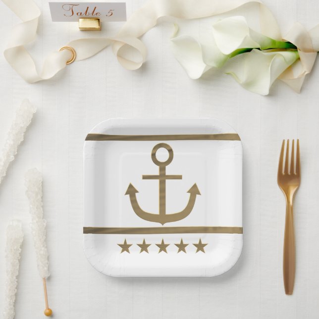 gold anchor happiness symbol melamine plate (Wedding)