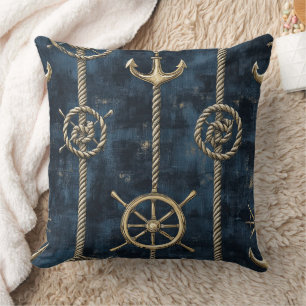 Gold Anchor & Helm Nautical Pattern Cushion