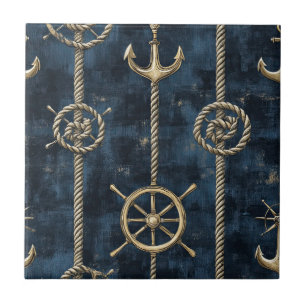 Gold Anchor & Helm Nautical Pattern Tile