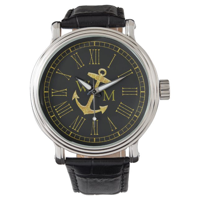 Gold Anchor Monogram Your Colour Personalise Watch (Front)