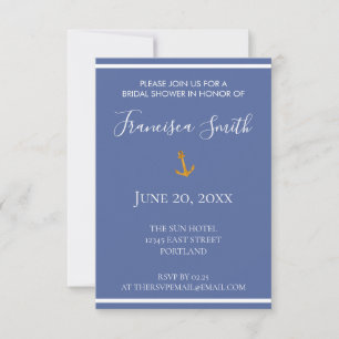 Gold Anchor Nautical Coastal Blue Bridal Shower Invitation