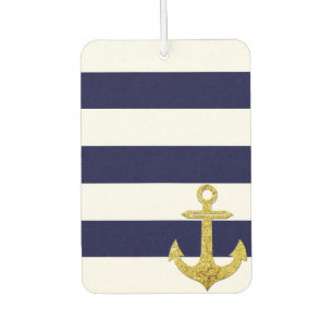 Gold anchor nautical stripes car air freshener