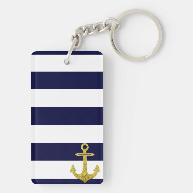 Gold anchor nautical stripes key ring (Back)